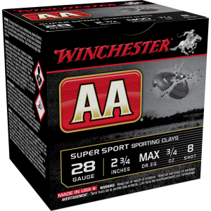 WINCHESTER Aasc288 Aa Sporting Clay 28gauge 2.75 In 3/4oz 8shot 25 Per Box/10 Case, Shotgun Shells