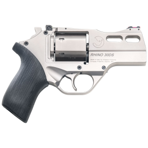 Chiappa CF340290 Rhino 30SAR *CA Compliant Small Frame 357 Mag 6 Shot, 3 in Nickel-Plated Steel Vent Rib Barrel & Cylinder, Nickel-Plated Aluminum Frame, Black Rubber Grip, Concealed Hammer , Revolver