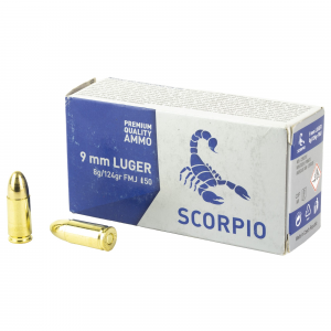  Technology Scorpio 9MM 124 Grain Full Metal Jacket 50 Round Box S9MM124F Ammo