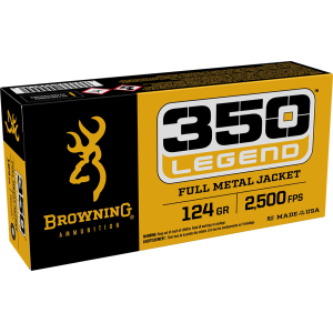 BROWNING B192803501 Fmj 350legend 124gr Full Metal Jacket 20 Per Box/10 Case Centerfire, Rifle Ammunition