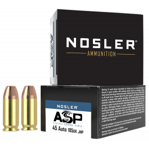NOSLER 51278 Assured Stopping Power Handgun 45 Acp 185 Gr Jacket Hollow Point 20 Per Box/ 20 Cs