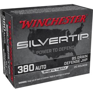 Winchester W380ST Silvertip 380ACP 85gr Silvertip Jacket Hollow Point 20 Per Box/10 Case Centerfire, Handgun Ammunition
