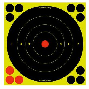 Birchwood Casey 34825 Shoot-N-C Reactive Target Self-Adhesive Paper Muzzleloader/Shotgun Black/Yellow 200+ yds 8 in Bullseye Includes Pasters 30 Per Pkg