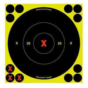 Birchwood Casey 34560 Shoot-N-C Reactive Target Self-Adhesive Paper Air Rifle/Centerfire Rifle/Rimfire Rifle Black/Yellow 6 in X-Bullseye Includes Pasters 60 Per Pkg