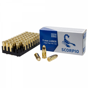  Technology Scorpio 9MM 115 Grain Full Metal Jacket 50 Round Box S9MM115F Ammo