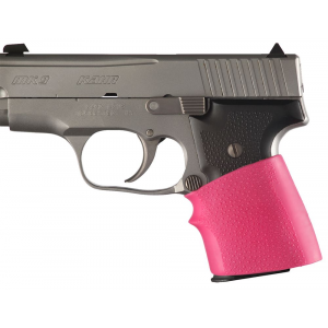 Hogue 18007 HandAll Jr. Grip Sleeve Small Size made of Rubber with Textured Pink Finish & Finger Groove for Most 22\t 25 & 38 Pistols