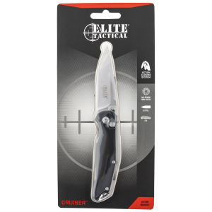 Elite Tactical ETFDR007CS Crusier 3 in Folding Drop Point Plain Satin Black D2 Steel Blade/ Black G10 Handle Features Clamshell Packaging Includes Pocket Clip