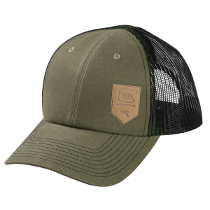 Glock AP95883 Chino Olive Green/Black Mesh Hat w/Leather-Like Glock Shield Patch