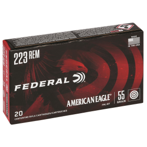 Federal AE223 American Eagle 223Rem 55gr Full Metal Jacket Boat Tail 20 Per Box/25 Case Centerfire, Rifle Ammunition