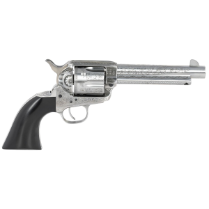 Taylors & Company 555156 1873 Cattleman Photo Uberti 45 Colt (Long Colt) 6 Shot 5.50 White Engraved Round Barrel, Cylinder & Steel Frame, Black Polymer Navy Grip, Firing Pin Safety, Exposed Hammer
