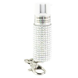 Sabre Jeweled, .54oz, Jeweled Silver, Snap Clip Keychain, Twist Lock Safety KR-J-WH-02