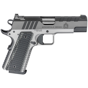 Springfield Armory PX9217L 1911 Emissary 9mm Luger 9+1 4.25 in Stainless Match Grade Bull Steel Barrel, Blued/Stainless Serrated/Tri-Top Cut Steel Slide, Stainless Steel Frame w/Beavertail, Black VZ Thin-Line G10 Grip, Pistol