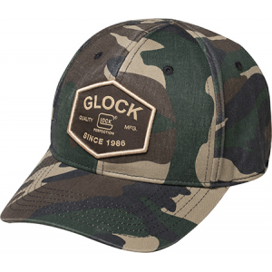 Glock AP95880 Quadcam Camo Snapback Hat\t Lightly Distressed Woodland Camo\t Woven Glock Patch - Glock