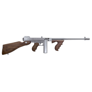 Thompson TI50DCR 1927A-1 Deluxe Carbine 45 ACP Caliber with 18 Barrel, 20+1 Capacity (Stick), 50+1 Capacity (Drum), Hard-Chrome Plated Metal Finish, American Walnut Stock Wood Grip Right Hand