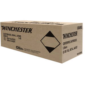 Winchester USA5562 USA 5.56x45mmNATO 62gr Full Metal Jacket 20 Per Box/50 Case Centerfire, Rifle Ammunition