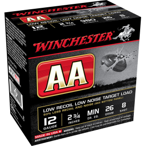 Winchester AA12FL8 AA Low Recoil 12Gauge 2.75 in 26Gram 8Shot 25 Per Box/10 Case, Shotgun Shells
