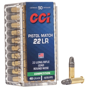 CCI 0051 Pistol Match Competition 22 Lr 40 Gr Lead Round Nose 50 Per Box/ 100 Cs