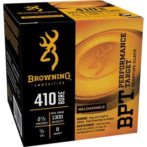 BROWNING Ammo B193634128 Bpt Performance Target Sporting Clay 410gauge 2.50 In 1/2oz 8shot 25 Per Box/10 Case, Shotgun Shells