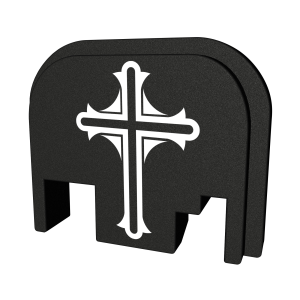 Bastion Slide Back Plate, Cross, Black and White, Fits Glock Except 42 & 43 BASGL-SLD-BW-CRUCFX - Bastion