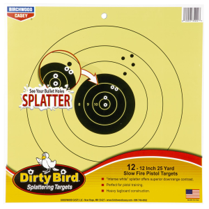 Birchwood Casey 35022 Dirty Bird Pistol Slow Fire Bullseye Hanging Tagboard Target 12 in 12 Per Pack