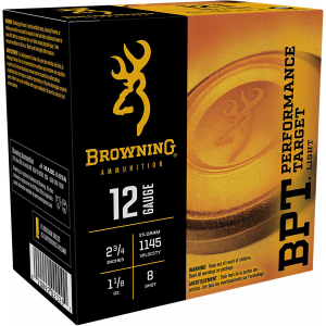 BROWNING Ammo B193611228 Bpt Performance Target Light 12 Gauge 2.75 In 1 1/8 Oz 8 Shot 25 Per Box/ 10 Cs