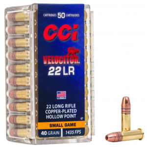 CCI 0047 Velocitor Rimfire 22 Lr 40 Gr Copper Plated Hollow Point 50 Per Box/ 100 Cs