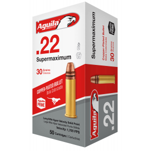 AGUILA 1b220298 Supermaximum Rimfire 22 Lr 30 Gr Copper Plated Solid Point 50 Per Box/ 20 Cs