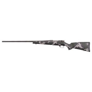 Weatherby Vanguard, Talon, Bolt Action Rifle, 6.5 Creedmoor, 26 in Fluted Barrel, Muzzle Brake, Cerakote Finish, Graphite Black, Peak 44 Blacktooth Carbon Fiber Stock, Green and White Spinge Pattern, 4 Rounds, Hinged Floorplate Bottom Metal VTE65CMR6