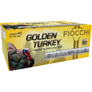 Fiocchi 203TRKC5 Golden Turkey 20 Gauge 3 in 1 1/4 oz 5 Shot 10 Per Box/ 10 Cs