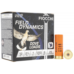FIOCCHI 12gt8 Field Dynamics Dove & Quail 12 Gauge 2.75 In 1 Oz 8 Shot 25 Per Box/ 10 Cs