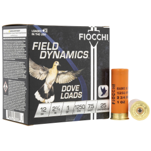 FIOCCHI 12gt75 Field Dynamics Dove & Quail 12gauge 2.75 In 1oz 7.5shot 25 Per Box/10 Case, Shotgun Shells