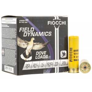 FIOCCHI 20gt75 Field Dynamics Dove & Quail 20 Gauge 2.75 In 7/8 Oz 7.5 Shot 25 Per Box/ 10 Cs