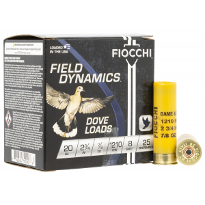 FIOCCHI 20gt8 Field Dynamics Dove & Quail 20 Gauge 2.75 In 7/8 Oz 8 Shot 25 Per Box/ 10 Cs