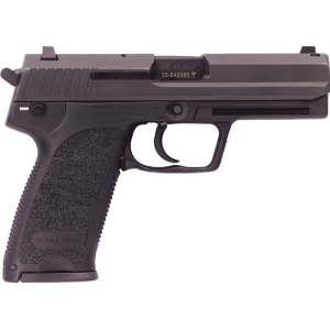 H&K 81000323 USP V1 SA/DA 45 ACP Caliber with 4.41 in Barrel, 12+1 Capacity, Overall Black Finish, Serrated Trigger Guard Frame, Serrated Steel Slide, Polymer Grip, Decocker Safety & Night Sights Includes 3 Mags, Pistol