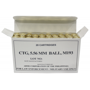 ARMSCOR 50174 Rifle Ammo M193 5.56x45mm Nato 55 Gr Full Metal Jacket (fmj) 20 Bx/ 50 Cs