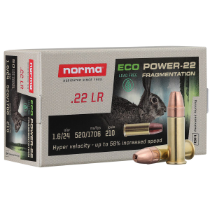 NORMA Ammunition 2423774 Fragmentation Hollow Point Ecopower 22 Lr 24 Gr Hollow Point 50 Per Box/ 100 Cs