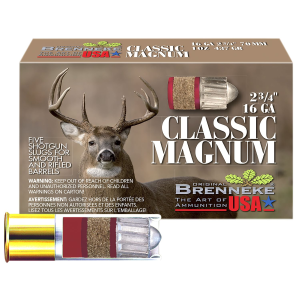 Brenneke SL162CLM Classic Magnum 16Gauge 2.75 in 1oz Slug Shot 5 Per Box/50 Case, Shotgun Shells - Brenneke