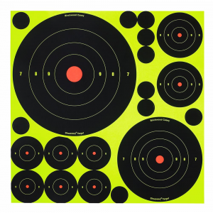 Birchwood Casey 34018 Shoot-N-C Reactive Target Variety Pack Self-Adhesive Paper Black/Yellow 200+ yds Bullseye 50 Targets