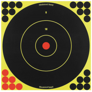 Birchwood Casey 34012 Shoot-N-C Reactive Target Self-Adhesive Paper Air Rifle/Centerfire Rifle/Rimfire Rifle Black/Yellow 200+ yds Bullseye Includes Pasters 5 Pack