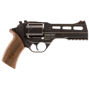 Chiappa CF340246 Rhino 50SAR Medium Frame 357 Mag 6rd 5 in Black Anodized Steel Vent Rib Barrel, Black Cylinder, Black Anodized Aluminum Frame w/Picatinny Rail, Walnut Grip, Exposed Hammer , Revolver