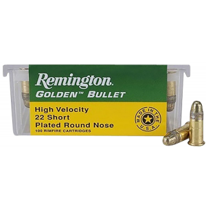 Remington Ammunition 21001 Golden Bullet 22 Short 29 gr Plated Lead Round Nose 100 Per Box/ 50 Cs