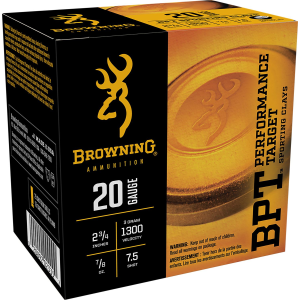 BROWNING Ammo B193632027 Bpt Performance Target Sporting Clay 20gauge 2.75 In 7/8oz 7.5shot 25 Per Box/10 Case, Shotgun Shells