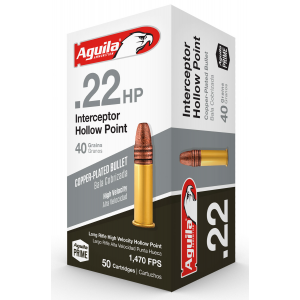 AGUILA 1b220321 Interceptor Rimfire 22 Lr 40 Gr Copper Plated Hollow Point 50 Per Box/ 20 Cs