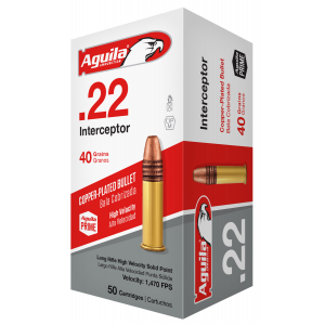 AGUILA 1b220320 Interceptor Rimfire 22 Lr 40 Gr Copper Plated Solid Point 50 Per Box/ 20 Cs