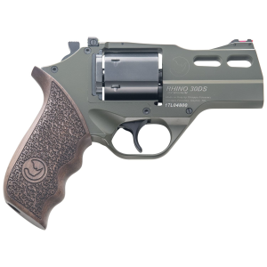 Chiappa 340285 Rhino 30DS Small Frame 357 Mag 6 Shot 3 in Green Cerakote Steel Vent Rib Barrel, Blued Steel Cylinder, Green Cerakote Aluminum Frame, Walnut Grip, Concealed Hammer , Revolver