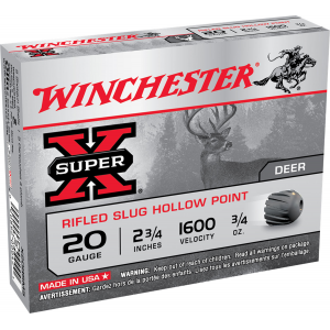 WINCHESTER Ammo X20rsm5 Super X 20 Gauge 2.75 In 3/4 Oz Rifled Slug Shot 5 Per Box/ 50 Case