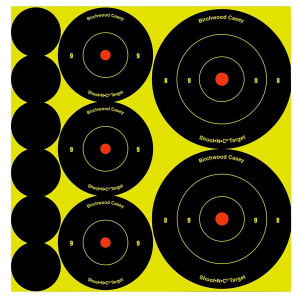 Birchwood Casey 34608 Shoot-N-C Reactive Target Variety Pack Self-Adhesive Paper Universal Black/Yellow Bullseye 132 Targets