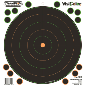 Champion Targets 46136 VisiColor Self-Adhesive Paper Pistol/Rifle Black/Orange 8 in Bullseye Includes Pasters 5 Pack