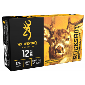 BROWNING Ammo B193111220 Buckshot Shotshell Deer 12 Gauge 2.75 In 9 Pellets 00 Buck Shot 5 Per Box/ 50 Cs