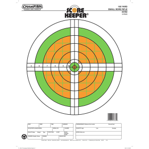 Champion Targets 45762 Score Keeper Sight-In Bullseye Paper Hanging 100 yds Small Bore Rifle Fluorescent Green & Orange/White 12 PK